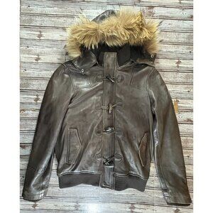 RedsKins hooded soft leahter jacket size L color brown vintage 80's 90's